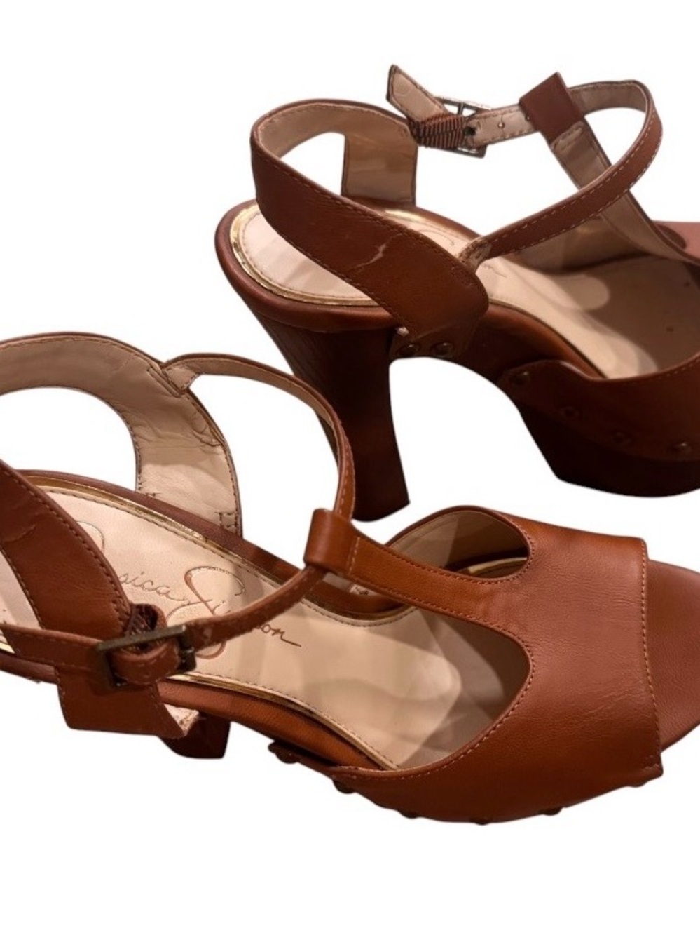 Jessica Simpson Cognac Leather Platform Heels